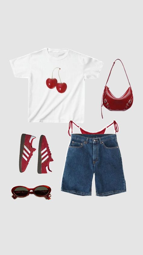 outfit inspo ❤️🍒 #basic #outfit #inspo #red #cherry #outfitinspo Cherry Inspired Outfit, Cherry Red Outfit, Outfit Inspo Basic, Cherry Girl, Red Cherry, Red Outfit, Cherry Red, Summer Outfit, Color Matching