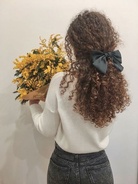 Long Curly Hair, Long Curly, Curly Hair, A Woman, Yellow, Flowers, Hair, White, Black