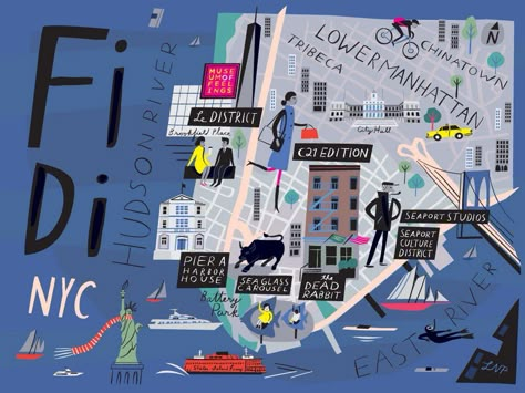 New York’s Oldest New Neighborhood is One to Visit Fidi Nyc, Illustration Map, Polo Bar, Drawing Commissions, Ny Trip, Map Illustration, Nyc Park, Ancient Maps, Travel Map