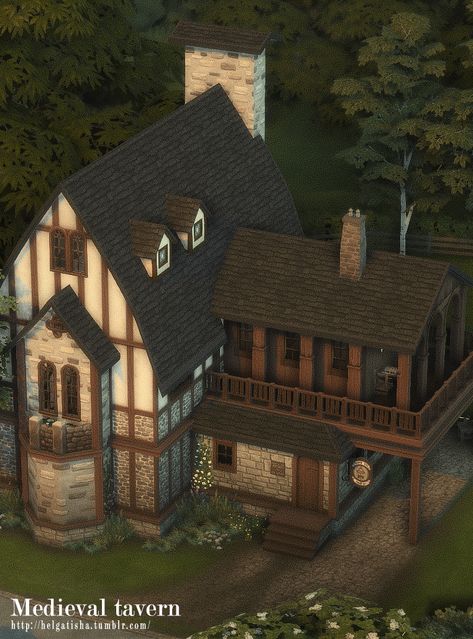 Sims 4 Victorian House, Taverna Medieval, Medieval Tavern, Sims Medieval, Sims 4 House Plans, Sims 4 House Design, Casas The Sims 4, Sims Building, Medieval Houses