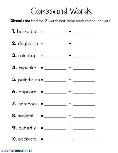 Words Worksheets For Kindergarten, Compound Words Worksheets, Third Grade Worksheets, 1 Worksheet, Nouns Worksheet, Homeschool Worksheets, First Grade Worksheets, Spelling Worksheets, Worksheets For Kindergarten