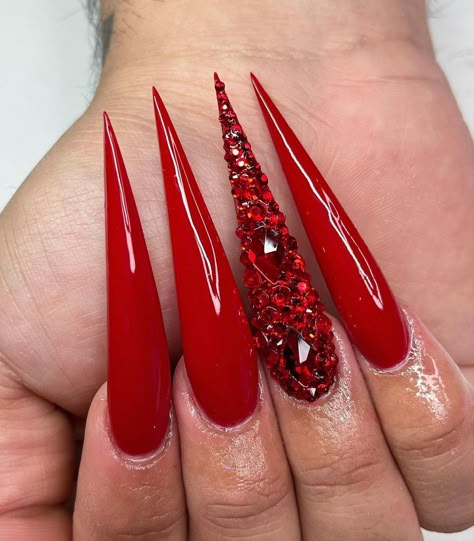 Red Glitter Stiletto Nails, Stiletto Nail Designs 2024, Jessica Rabbit Acrylic Nails, Red Acrylic Nails Stiletto, Red Jelly Stiletto Nails, Stiletto Red Nails, Red Nails Stiletto, Glitter Red Nails, Red Diamond Nails