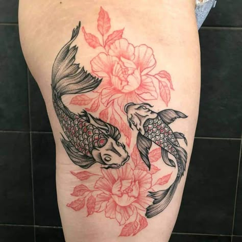 Ornamental Koi Fish Tattoo, Koi Fish Tattoo Lotus Flower, Koi Hand Tattoo, Koi Fish Side Tattoo, Coi Fish And Lotus Flower Tattoo, Black And Red Koi Fish Tattoo, Koi Shoulder Tattoo, Coi Fish Tattoo Black Women, Kou Fish Tattoo