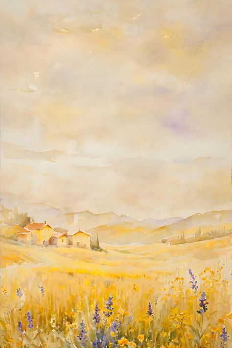 Yellow Impressionist Painting, Aesthetic Watercolor Background, Yellowing Wallpaper, Field Of Yellow Flowers Painting, Goldenrod Painting, Watercolor Grass Field, Fall Watercolor Wallpaper, Yellow Watercolor Painting, Wildflower Watercolor Painting