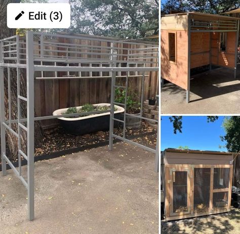 Bunk bed to chicken coop! Bunk Bed Chicken Coop, Chicken Essentials, Quail Enclosure, Goat Enclosure, Chicken Coop Bedding, Pallet Kids, Horse Farm Ideas, Small Chicken Coops, Chicken Shed