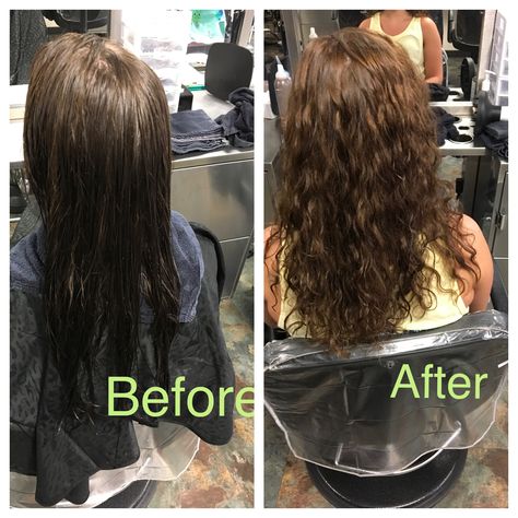 First client perm using green and blue bendy rods and extra body solution. #firstperm #perm #beachywaves #hair Beachy Perm Waves, Perm Before And After, Soft Perm, Curl Perm, Perm Curls, Hair Lookbook, Long Hair Perm, Wave Perm, Hair Perm