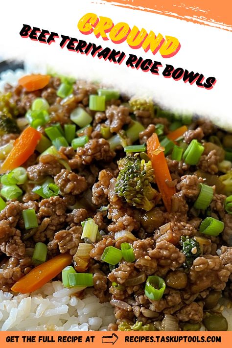 Savor the bold flavors of our Ground Beef Teriyaki Rice Bowls, a quick and delicious dinner option perfect for busy weeknights. This recipe features tender ground beef stir-fried with vibrant vegetables, all coated in a rich, homemade teriyaki sauce. Served over fluffy rice, its a satisfying and wholesome meal that the whole family will love. Discover how to create this Asian-inspired dish in no time and elevate your weeknight dinners with easy-to-follow steps. Pin it now for Ground Beef Over Rice, Beef Teriyaki Bowl, Zucchini Rice, Teriyaki Rice, Beef Teriyaki, Beef Fried Rice, Ground Beef Rice, Teriyaki Bowl, Teriyaki Recipe