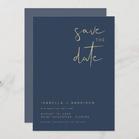 Caitlin Navy And Gold Modern Save The Date Invitation #zazzle #weddinginvitations #birthdayinvitations #babyshowerinvitations #zazzleinvitations #monogram #businesscards #graduation #homedecor Save The Date Digital, Modern Save The Dates, Gold Invitations, Retirement Parties, Save The Date Invitations, Modern Wedding Invitations, Save The Date Cards, Zazzle Invitations, Romantic Wedding