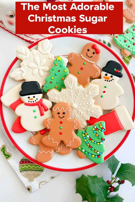 This easy recipe for Christmas sugar cookies makes the best no-spread cookie dough. These delicious Christmas cookies are perfect for decorating and sharing with family, friends and Santa! Christmas Cookie Dough Recipe, Cookie Dough Christmas, Tiktok Baking, Easy Christmas Cookies Decorating, Christmas Cookies Decorating, Santa Cookie Recipe, Christmas Day Food, Christmas Cookie Dough, Sugar Cookie Dough Recipe