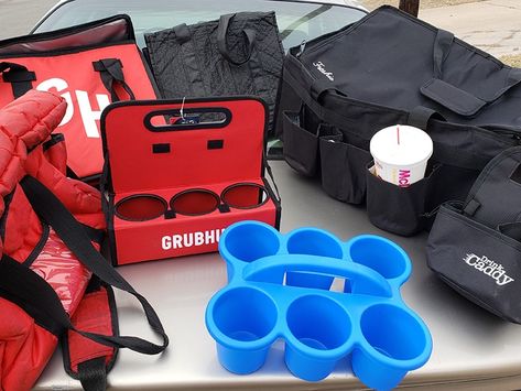 Using insulated delivery bags and drink carriers for Grubhub Doordash, Postmates, Uber Eats | The Entrecourier Door Dasher Hacks, Drink Carrier Diy, Drink Holder Diy, Best Travel Gadgets, Drink Carrier, Recycle Crafts Diy, Delivery Bag, Insulated Bag, Diy Drinks