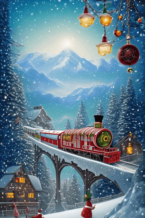 This digital graphic with a snow globe santa claus and a victorian polar express train is the perfect way to add some winter wonderland flair to your DIY projects and crafting projects. The light and ... Christmas Trains, Polar Express Train, The Polar Express, Crochet Christmas Decorations, Christmas Train, Train Pictures, Polar Express, Thomas Kinkade, Lisa Frank