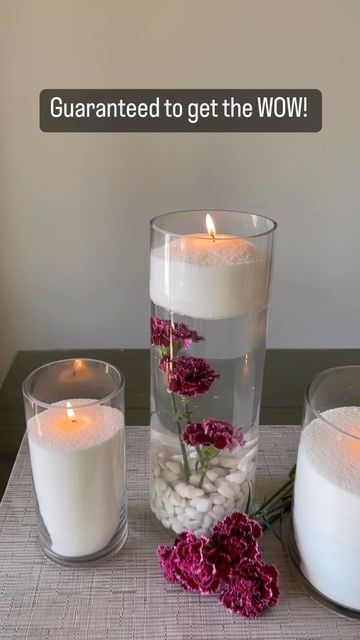 Vase With Water And Candle, Water Bead Vase Centerpiece, Floral Arrangements With Water Beads, Clear Water Beads Centerpiece Ideas, Floating Pearls Centerpiece, Foton Candle, Candle Jar Centerpieces, Pearl Candle Centerpiece, Floating Candles Wedding Centerpieces