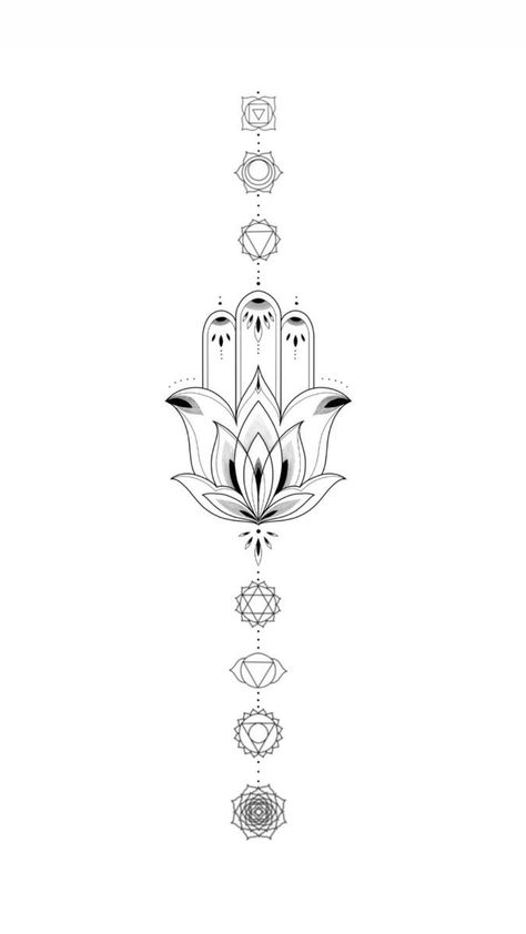 Lotus With Chakra Tattoo, Spiritual Line Art Tattoo, Hamsa Chakra Tattoo, Hamsa Spine Tattoo, Chakra Lotus Tattoo, Hamsa Chest Tattoo, Hamsa Hand Tattoo Design, Geometric Hamsa Tattoo, Ahimsa Tattoo