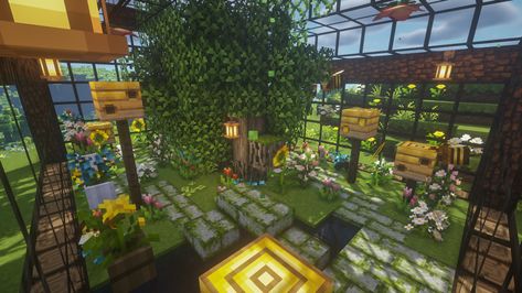 Bee Themed Minecraft Build, Bee Home Minecraft, Bee Area Minecraft, Bee Garden Minecraft, Apiary Minecraft, Bee Enclosure Minecraft, Bee Minecraft Build, Bee Hive Minecraft, Minecraft Apiary