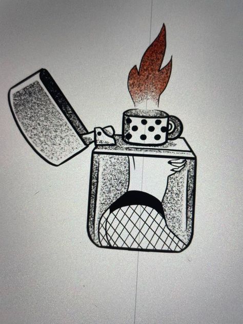 Flip Lighter Tattoo, Lighter Tattoo Minimalist, Zippo Drawing, Zippo Tattoo Design, Lighter Doodle, Zippo Lighter Drawing, Zippo Lighter Tattoo, Zippo Tattoo, Lighter Drawing