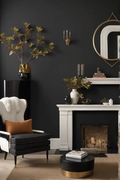 - Living room paint
- Black Fox wall color
- Trendy home decor
- Stylish living space Black Lacquer Walls, Paint Ideas For Walls Living Room, Sw Black Fox Paint, Black Interior Walls, Black Living Room Paint, Black Fox Paint, Black Fox Sherwin Williams, Black Wall Living Room, Dark Wall Colors