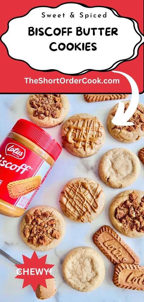 Soft cookies made from biscoff cookie butter and topped with lotus cookie crumble or cookie butter drizzle. Trader Joes Cookie Butter, Speculoos Cookie Butter, Biscoff Cookie Butter, Biscoff Cookies, Soda Recipe, Sweet Treats Desserts, Butter Cookies Recipe, Delicious Cookie Recipes, No Cook Desserts