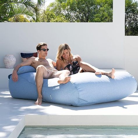 You will love this revolutionary Mooi Living Outdoor Double Bed Bean Bag, the Nevaeh Sunlounge. This luxury outdoor bean bag lounger offers unrivalled durability and superior comfort while providing you with value for your money. The Nevaeh Double Sunbed is the perfect poolside bean bag lounger! Made from 100% Sunproof Olefin. Comfortably seats 2 Adults. Bean Bag Outdoor, Bean Bag Design, Outdoor Bean Bag Chair, Diva Den, Bean Bag Bed, California Outdoor, Bean Bag Lounger, Outdoor Bean Bag, Sun Lounge