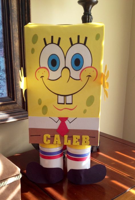 Spongebob valentine box Sponge Bob Valentine Box Ideas, Spongebob Valentine Box Ideas, Spongebob Valentines, Valentine Day Box Ideas, Valentine Boxes For Boys, Valentine's For Kids, Diy Valentine's Box, Valentine Mailboxes, Spongebob Halloween