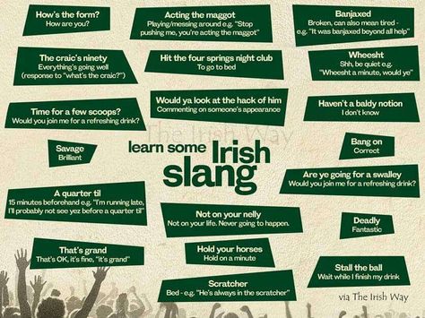 Irish slang Irish Gaelic Language, Irish Slang, Slang Phrases, Irish English, Irish Proverbs, Superlative Adjectives, Irish Language, Comparative Adjectives, Irish Gaelic