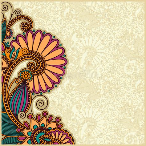 Illustration about Flower ornamental ethnic background design, vector illustration. Illustration of frame, creative, brochure - 44946554 Gold Indian Wedding, Flower Background Design, Flower Background, Floral Background, Paisley Pattern, Background Design, Indian Wedding, Wedding Invitation, Paisley