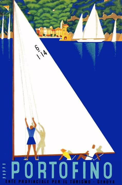 50s Travel Poster, Vintage Sailing Poster, Portofino Poster, Italy Illustration Art, Sailing Poster, Italy Portofino, Travel Advertising Design, Italy Travel Poster, Vintage Italian Posters