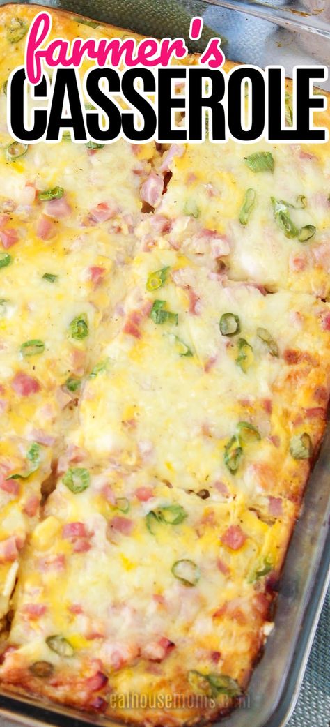 Ham And Cheddar Breakfast Casserole, Sliced Ham Breakfast Recipes, Sausage Bacon Ham Egg Casserole, Eggs Ham Hashbrown Casserole, Ham And Egg Breakfast Casserole Potatoes, Breakfast With Ham And Eggs, Farmers Egg Casserole, Breakfast Casserole Ham Potatoes, Ham Cheese Casserole Breakfast