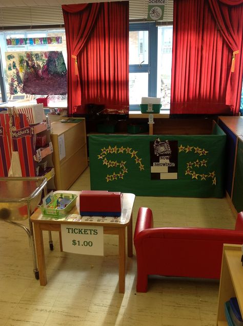 Theater Dramatic Play Preschool, Dramatic Play Theater, Music Dramatic Play Preschool, Theater Dramatic Play, Movie Theater Theme, Dramatic Play Activities, Supply Closet, Theatre Classroom, Dramatic Play Themes