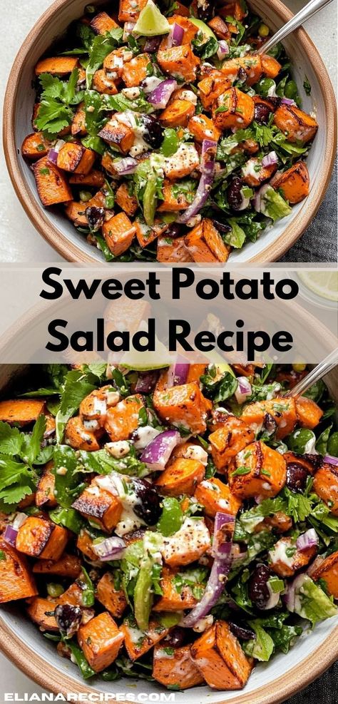 What’s for dinner? Try this Sweet Potato Salad recipe! Ideal for dinner recipes for family, it’s a delicious mix of sweet potato salad and salad recipes—great for dinner ideas easy to prepare and enjoy. Salad With Black Beans, Quick Salad Recipes, Potato Salad Recipes, Sweet Potato Salad Recipe, Salad Recipes Lunch, Sweet Potato Salad, Classic Potato Salad, Cubed Sweet Potatoes, Quick Salads