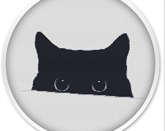 Black Cat Cross Stitch Pattern, Geometric Cross Stitch, Black Cat Cross Stitch, Cat Cross Stitches, Big Cross, Cat Cross Stitch Pattern, Animal Cross Stitch Patterns, Cross Stitch Heart, Cat Cross Stitch