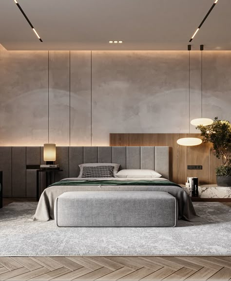 Master room :: Behance Grey Luxury Bedroom, Kids Room Interior Design, Ceiling Design Bedroom, Master Room, Home Stairs Design, New Interior Design, Bedroom Decor Design, Bed Furniture Design, Minimalism Interior