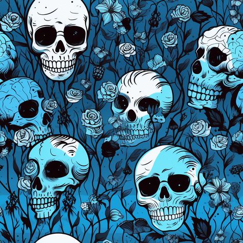 Skull, blue, roses, blue roses, rose, black rose, skulls, blue skull, blue skulls,pattern, seemless pattern, skull art, skull background, skull tattoo, tattoo, alternative art, dark art, digital art Blue Skeleton Wallpaper, Blue Skeleton Aesthetic, Blue Aesthetic Skeleton, Blue Skull Wallpaper, Roses Digital Art, Skull Phone Backgrounds, Skull Background, Skulls And Flowers, Blue Halloween