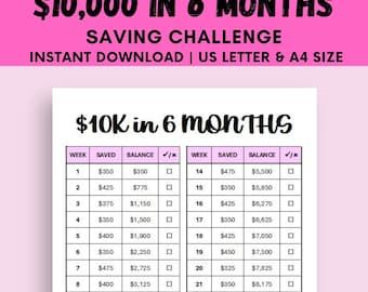 10K Savings Challenge, Savings Tracker, Money Challenge, 26 Weeks, 6 Months, Digital Download PDF, Printable - Etsy Saving Money Chart, Saving Tracker, Money Chart, Money Saving Methods, Saving Habits, Money Saving Techniques, Saving Money Budget, Money Saving Plan, Saving Challenge