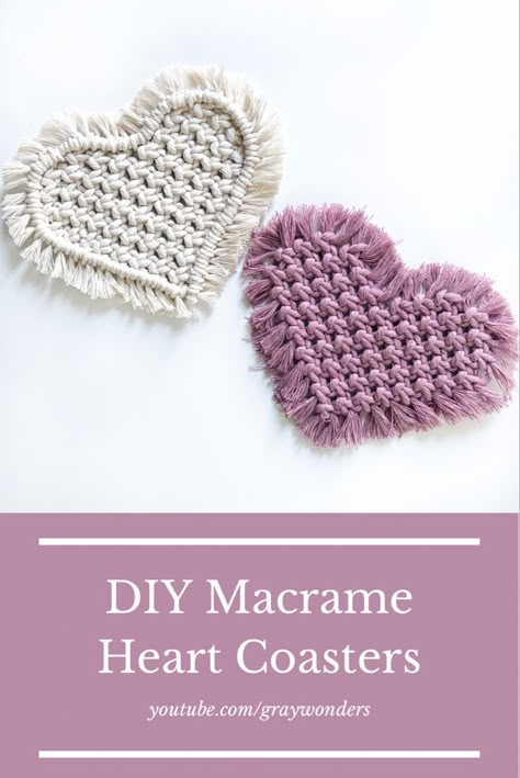 Valentines Day Macrame Ideas, Valentine Macrame Diy, Macrame Heart Coaster Tutorial, Macrame Heart Coaster, Macrame Hearts Diy, Heart Macrame Tutorial, Valentine Macrame Ideas, Macrame Valentines Ideas, Valentines Macrame