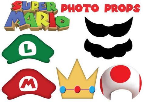 Mario Photo Props, Super Mario Bros Party Ideas, Super Mario Hat, Super Mario Brothers Party, Mario Brothers Birthday Party, Princess Peach Party, Mario Kart Party, Mario Crafts, Nintendo Party