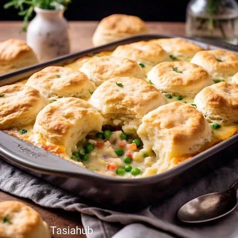 Chicken Pot Pie with Biscuits - Tasiahub Chicken Pot Pie With Biscuits, Pot Pie With Biscuits, Chicken Pot, Chicken Pot Pie, Pot Pie, Casseroles, Biscuits, Pie, Chicken