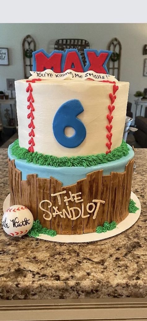 Sandlot Cake Ideas, Sandlot Baseball Birthday Party, The Sandlot Birthday Cake, Sandlot 1st Birthday Party, Sandlot Birthday Cake, Sandlot Cake, Baseball Desserts, Sandlot Party, Sandlot Birthday