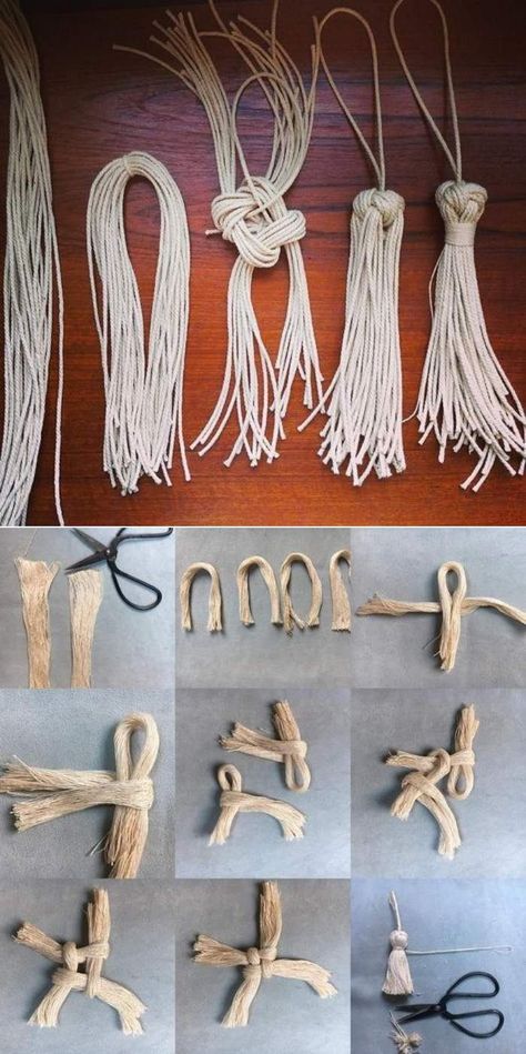 Tassels Diy Tutorials, Simpul Makrame, Tassels Tutorials, Art Macramé, Pola Macrame, Tassel Crafts, Macrame Knots Tutorial, Macrame Wall Hanging Patterns, Diy Tassel