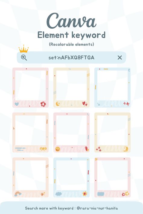 Canva Element Keyword - Pastel Cute Polaroid Frame canvafreeelements #canvatutorial⌨ Bingkai Canva, Pastel Polaroid, Aesthetic Shapes, Cute Polaroid, Canva Aesthetic, Canva Codes, Canva Hacks, Canva Keywords, Canva Frames