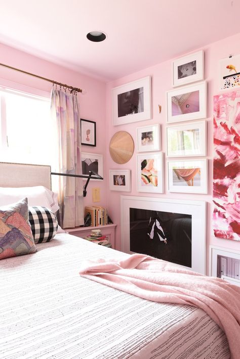 bed in front of window Latest Interior Design Trends, Bedrooms Decor, Interior Design Boards, New Interior Design, Ideas Hogar, One Room Challenge, Room Challenge, Girl Bedroom Decor, Pink Room