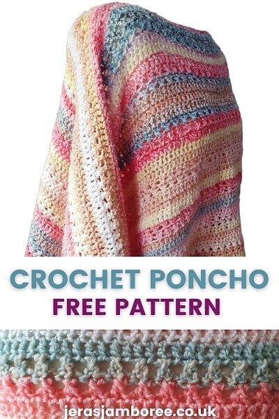 Crochet Poncho Pattern Cotton Candy - Jera's Jamboree Poncho Crochet Pattern Free, Crocheted Ponchos, Crochet Poncho Patterns Easy, Shawl Scarf Crochet, Poncho Crochet Pattern, Crochet Poncho Pattern, Wearable Crochet, Crocheted Shawls, Crochet Wraps