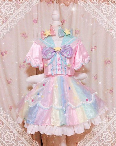 ʚ Lil lychee girl ɞ Scenecore Transparent, Magical Girl Aesthetic Outfit, Pastel Decora Kei, Kawaii Dress Pastel, Fairy Kei Outfit, Decora Fashion Outfits, Pastel Rainbow Dress, Yumekawaii Fashion, Fairy Kei Aesthetic