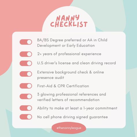 Nanny Checklist, Cpr Certification, First Aid Cpr, List To Make, Letter Of Recommendation, Lists To Make, Early Education, Child Development, Nanny