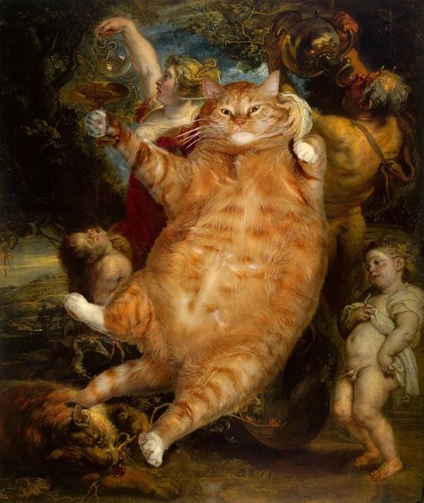 Zarathustra Fat Cat Art Bacchus by Peter Paul Rubens Anthony Van Dyck, Arte Peculiar, Paul Rubens, Peter Paul Rubens, Art Parody, Famous Artwork, Orange Cats, Fat Cat, Classic Paintings