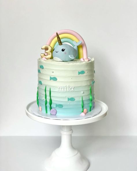 @alicebakedthis on Instagram: “Narwhal cake⁣ ⁣ #alicebakedthis #cake #cakedecorating #cakesofinstagram #buttercream #buttercreamcake #narwhalcake” Narwal Cake, Narwhal Cake Ideas, Narwhal Cupcakes, Narwhal Birthday Cake, Narwhal Birthday Party Decorations, Narwhal And Jelly Birthday Party, Narwhal Birthday Party Cake, Narwhal Cake Topper, Narwhal Birthday Party