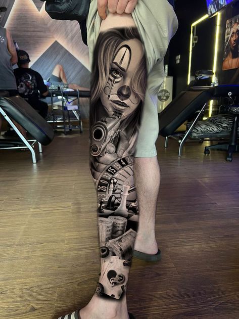 Chicano Leg Tattoo, Chicano Leg Sleeve, Calf Tattoo Men, Full Leg Tattoos, Chicano Style Tattoo, Chicano Tattoo, Chicano Tattoos, Biomechanical Tattoo, Leg Tattoo Men