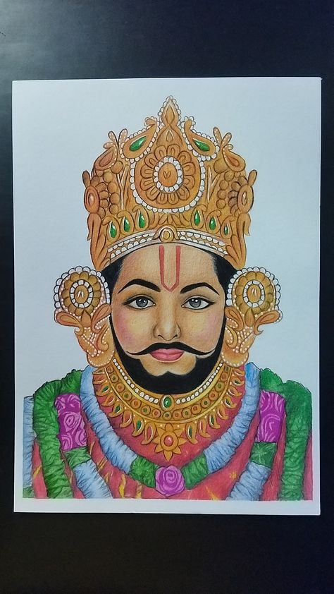 Khatu Shyam Ji Canvas Painting, Hanuman Ji Drawing Pencil Colour, Khatu Shyam Sketch Pencil, Khatu Shyam Drawing Sketch, Khatu Shyam Mandala Art, Khatu Shyam Baba Drawing, Khatu Shyam Ji Drawing, Khatu Shyam Sketch, God Painting Indian Easy