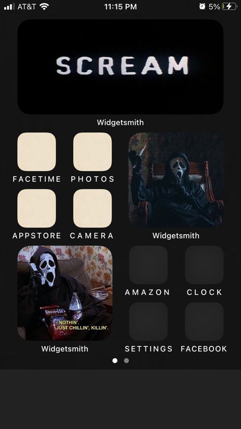 Ghostface Homescreen Layout, Scream Iphone Layout, Ghost Face Widget, Scream Phone Theme, Halloween Ios 16 Wallpaper, October Widgets, Ghostface Wallpaper Aesthetic, Halloween Ios, Cute Home Screen Wallpaper