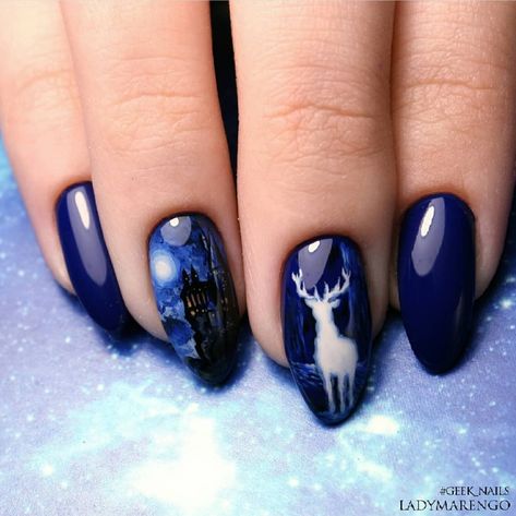 Harry Potter Stag, Harry Potter Nails Designs, Potter Nails, Fantasy Imagination, Harry Potter Nail Art, Harry Potter Nails, Fan Nails, Disney Acrylic Nails, Stile Harry Potter