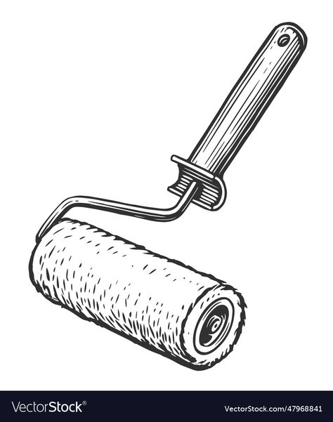 Paint Roller Illustration, Paint Roller Drawing, Rose Outline Drawing, Brush Sketch, Rose Outline, Painting Logo, Outline Drawing, Sketch Style, Face Roller